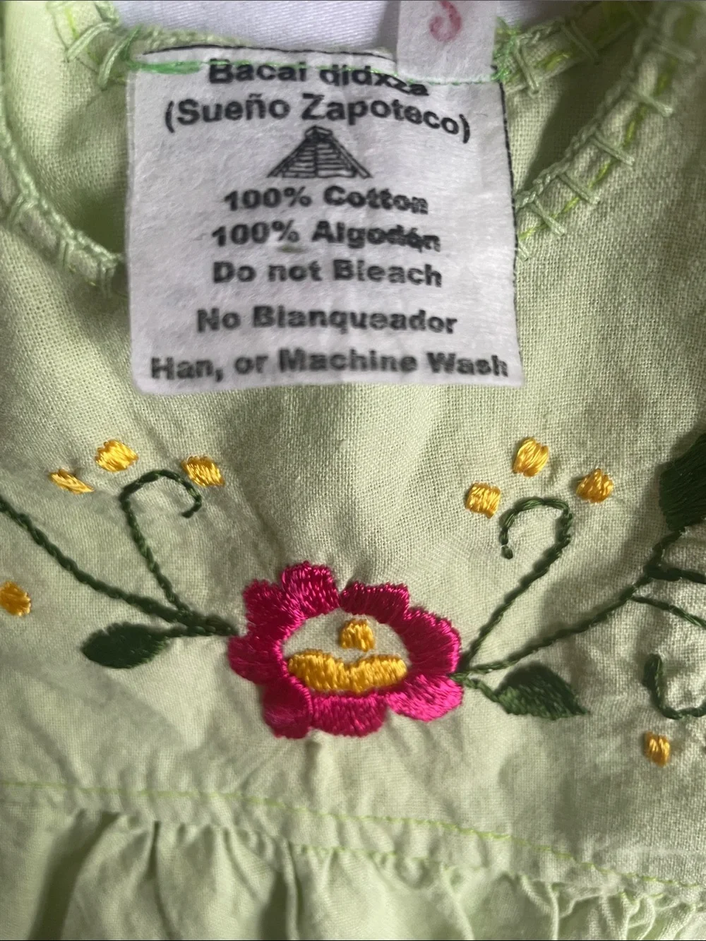 EL SUEÑO ZAPOTECO Dress Skirt Cotton 2T Handmade In Mexico Folk Art Green Floral